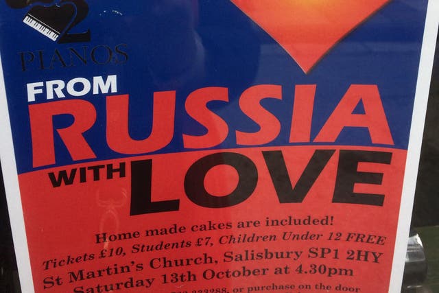 A poster found in Salisbury city centre promoting a concert due to take place called 'From Russia With Love'
