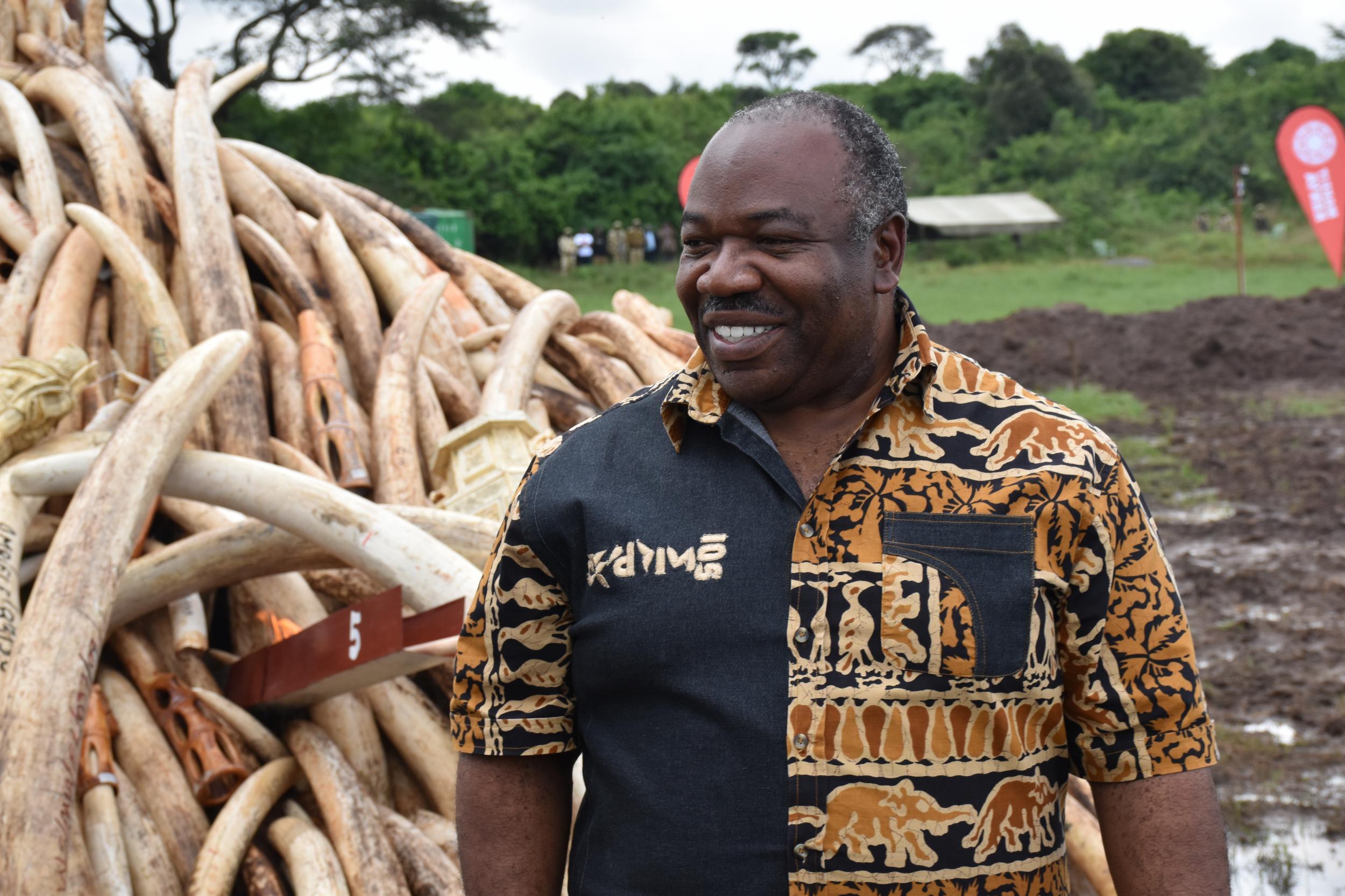 Ali Bongo Ondimba, President of the Republic of Gabon, at a burn of ivory stocks