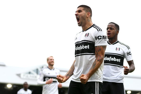 Aleksandar Mitrovic celebrates after scoring against Watford