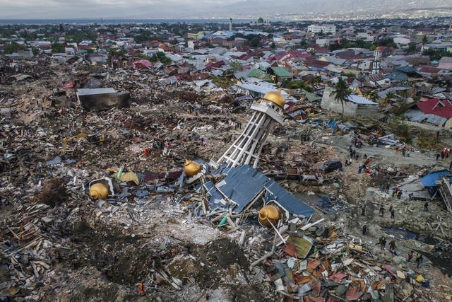 The devastated neighbourhood of Balaroa in the city of Palu, Central Sulawesi, Indonesia