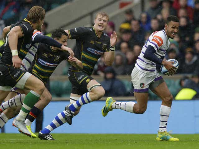 Jordan Olowofela scored Leicester second try in two minutes