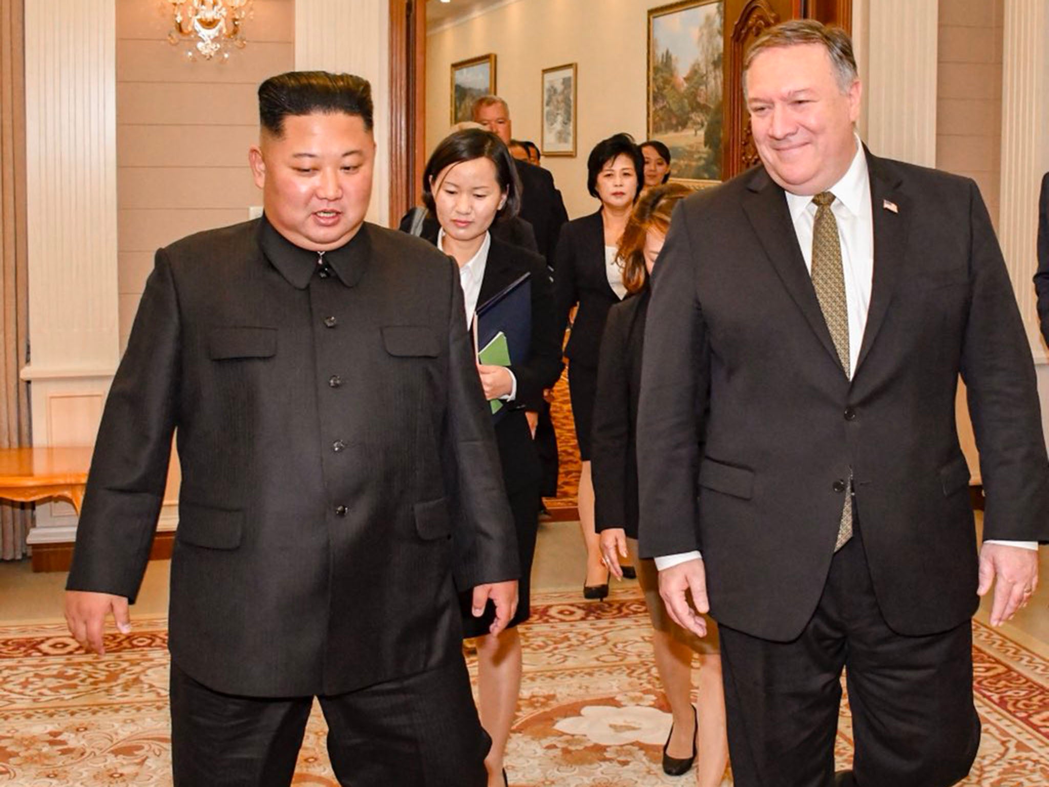 Mr Pompeo posted a photo on Twitter of himself walking along with Mr Kim during the Pyongyang visit