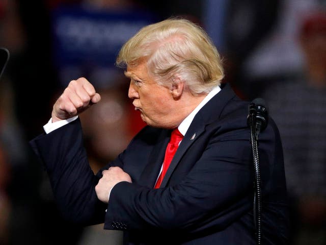 Donald Trump flexes his muscles as he boasts he could beat Joe Biden in a fight