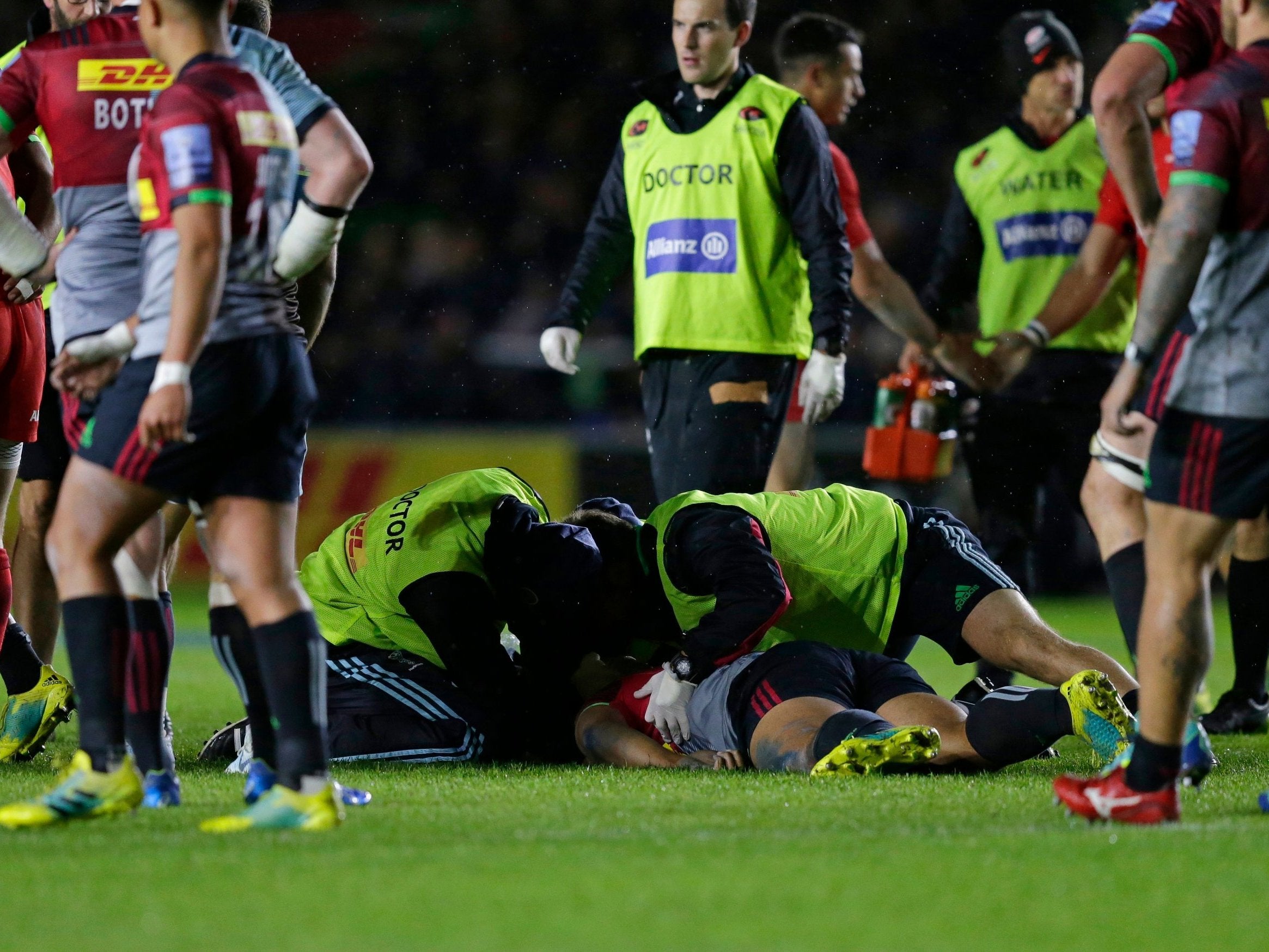 Paul Lasike was knocked unconscious in Harlequins' defeat by rivals Saracens