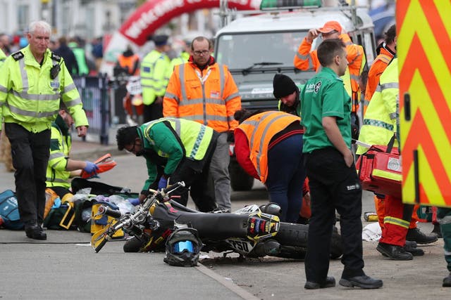 Two stunt bikes crashed on Llandudno promanade during the Wales Rally GB
