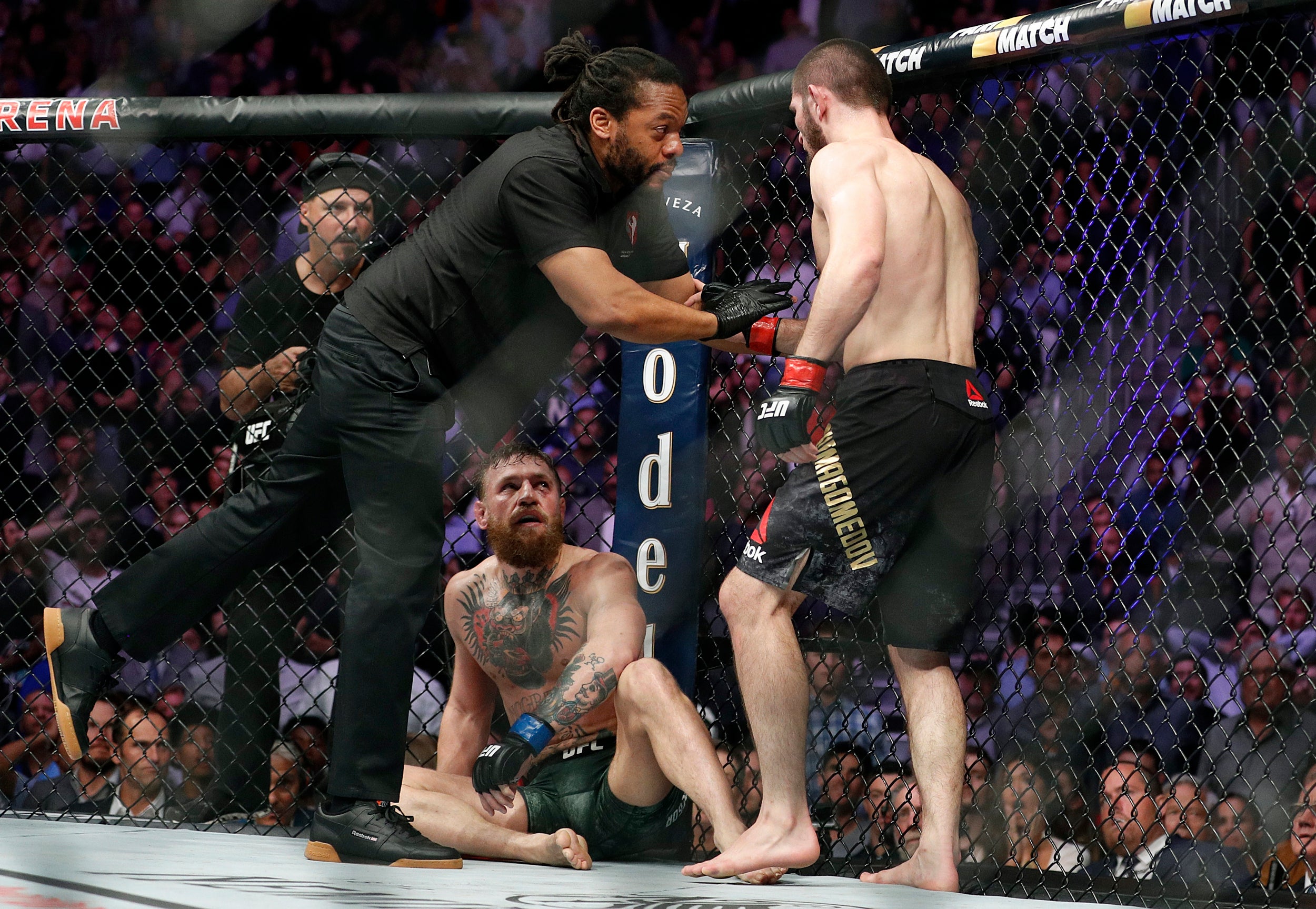 The ugly scenes marred what was a dominant performance by Khabib