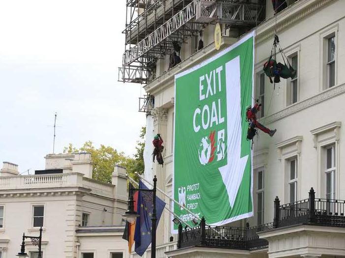Protesters scaled the embassy building to protest the German government’s persistent use of coal
