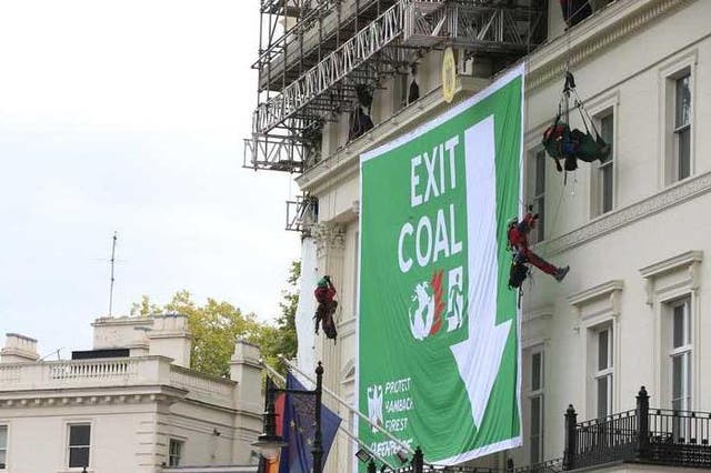 Protesters scaled the embassy building to protest the German government’s persistent use of coal