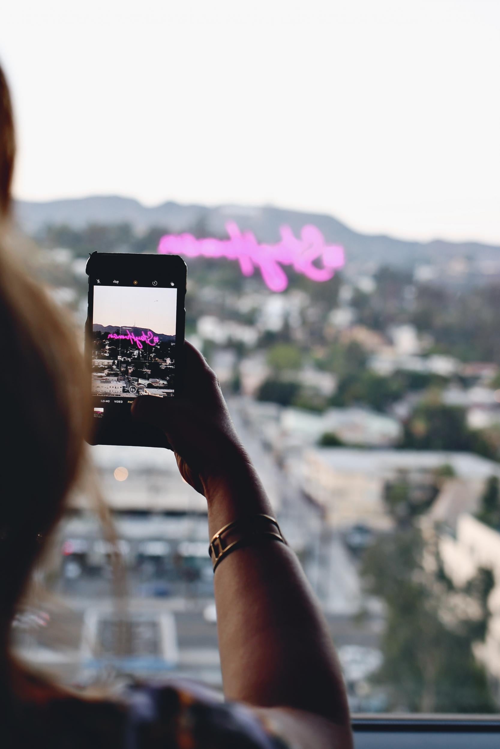 The view from Room 301 is of the Hollywood Hills