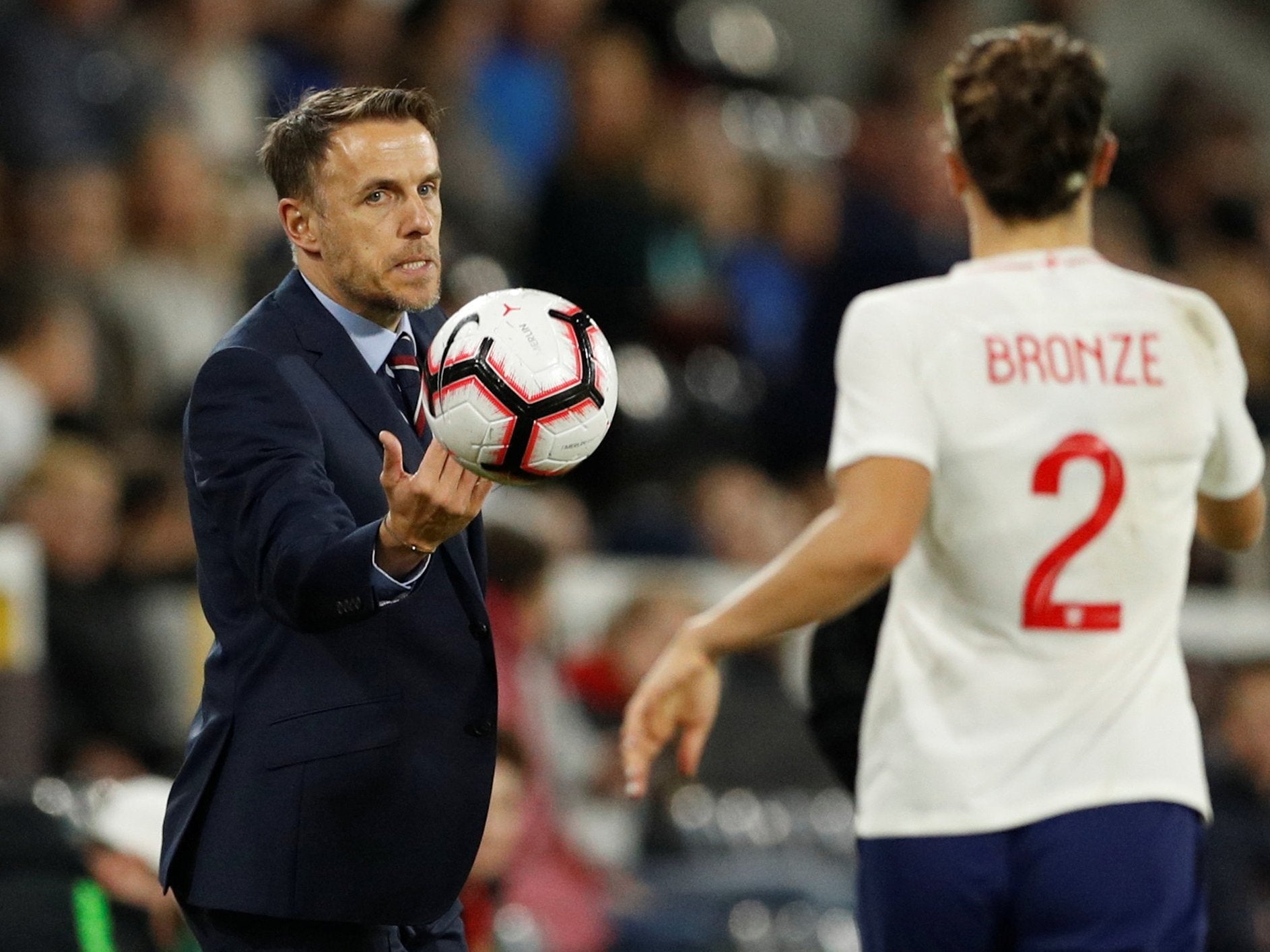 England Women's manager Phil Neville on the touchline