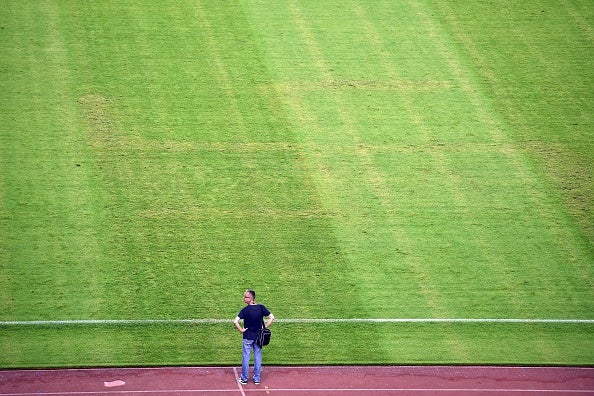 A swastika on the pitch at the Poljud stadium when Croatia played Italy in 2016