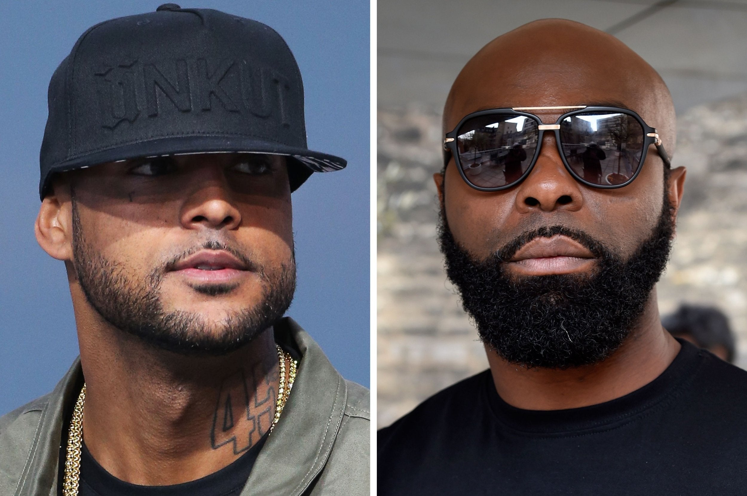 French rapper Booba (left) and Kaaris (right) have been handed suspended sentences over a brawl at Orly airport on 1 August