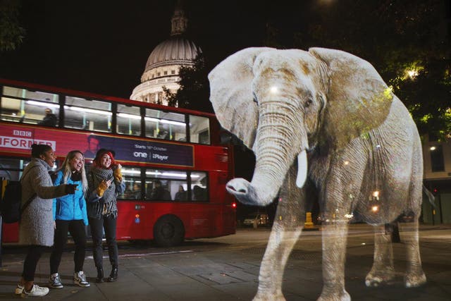 A life-size hologram of an African elephant was created by WWF in London to highlight how the animals could disappear