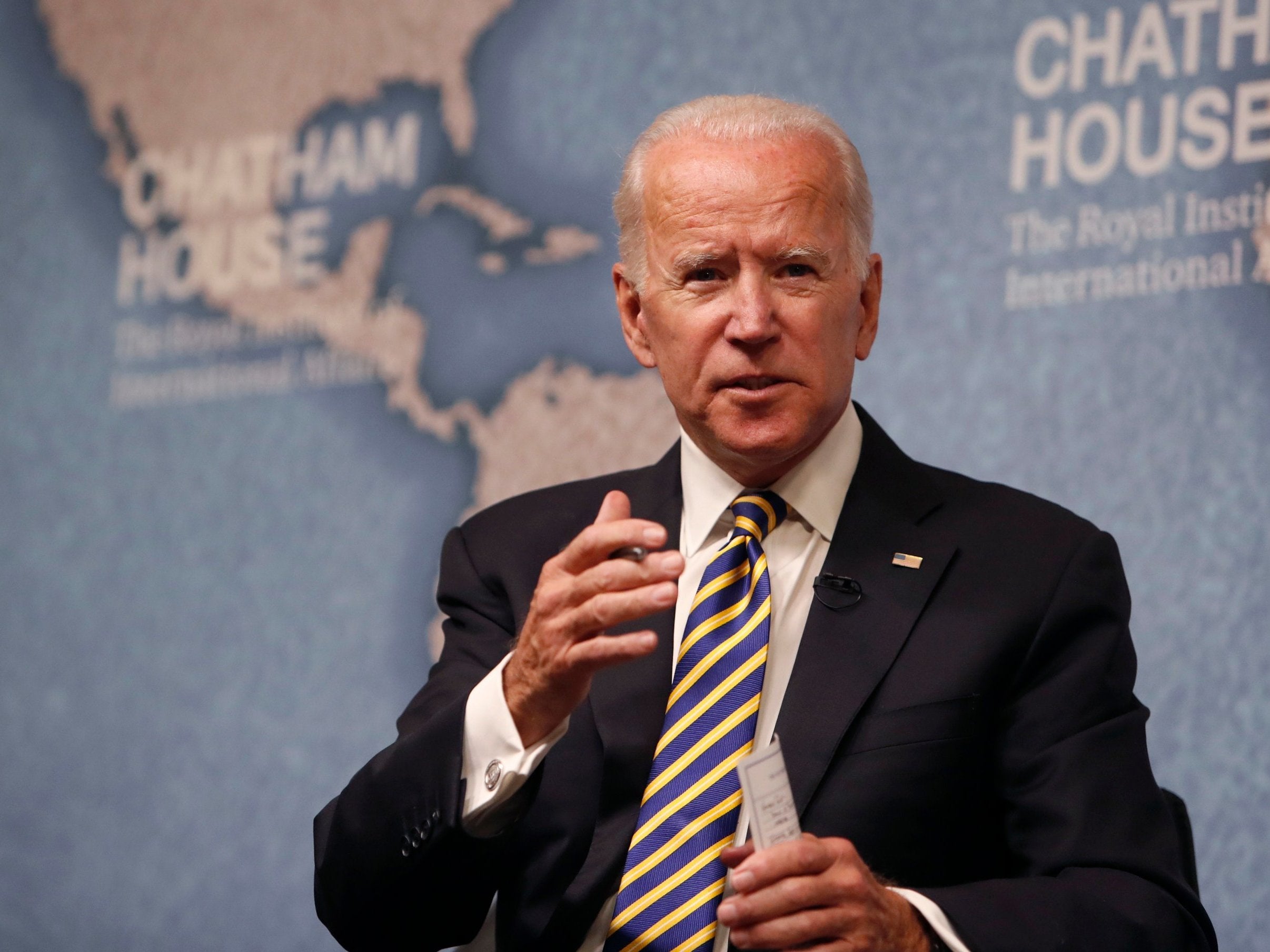 Joe Biden takes a Q&A session after his speech in London