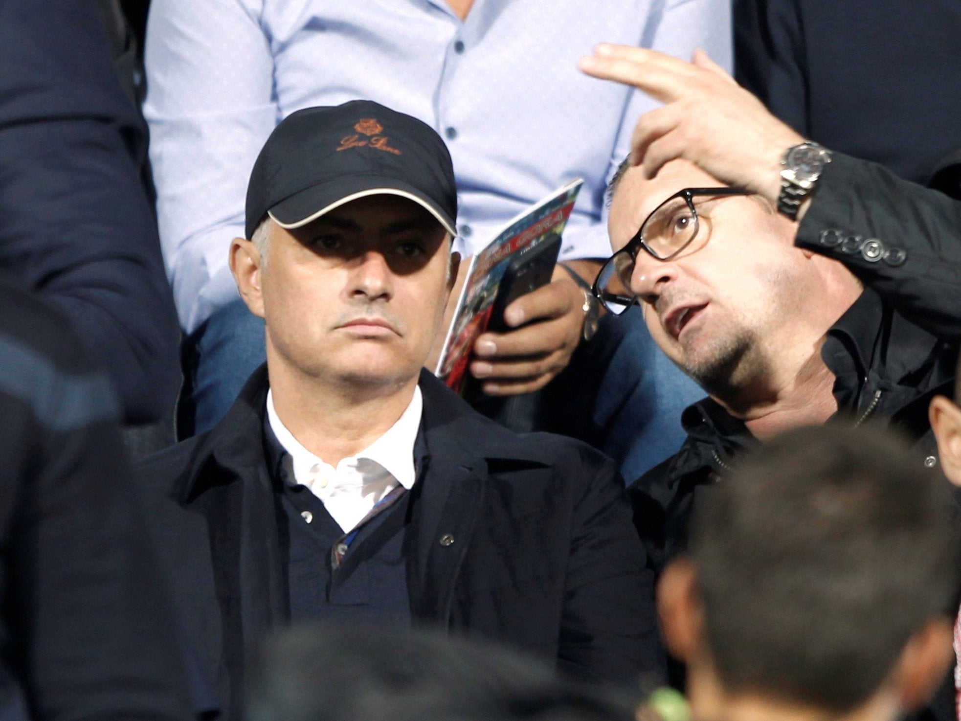 Jose Mourinho with former Yugoslavia player Predrag Mijatovic watching Montenegro vs Serbia