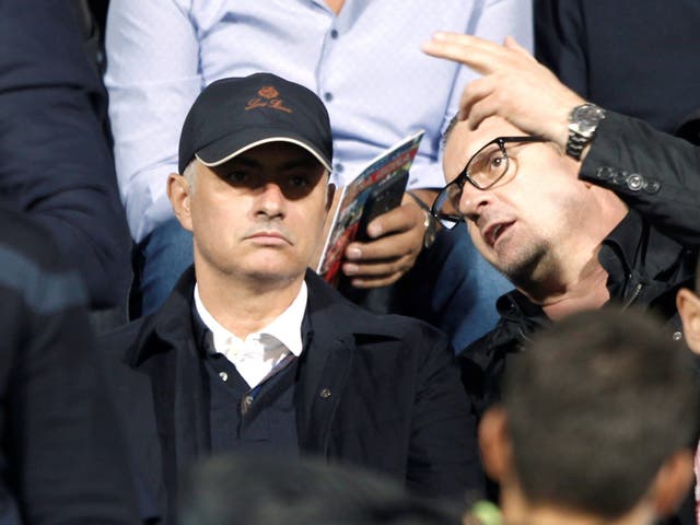 Jose Mourinho with former Yugoslavia player Predrag Mijatovic watching Montenegro vs Serbia