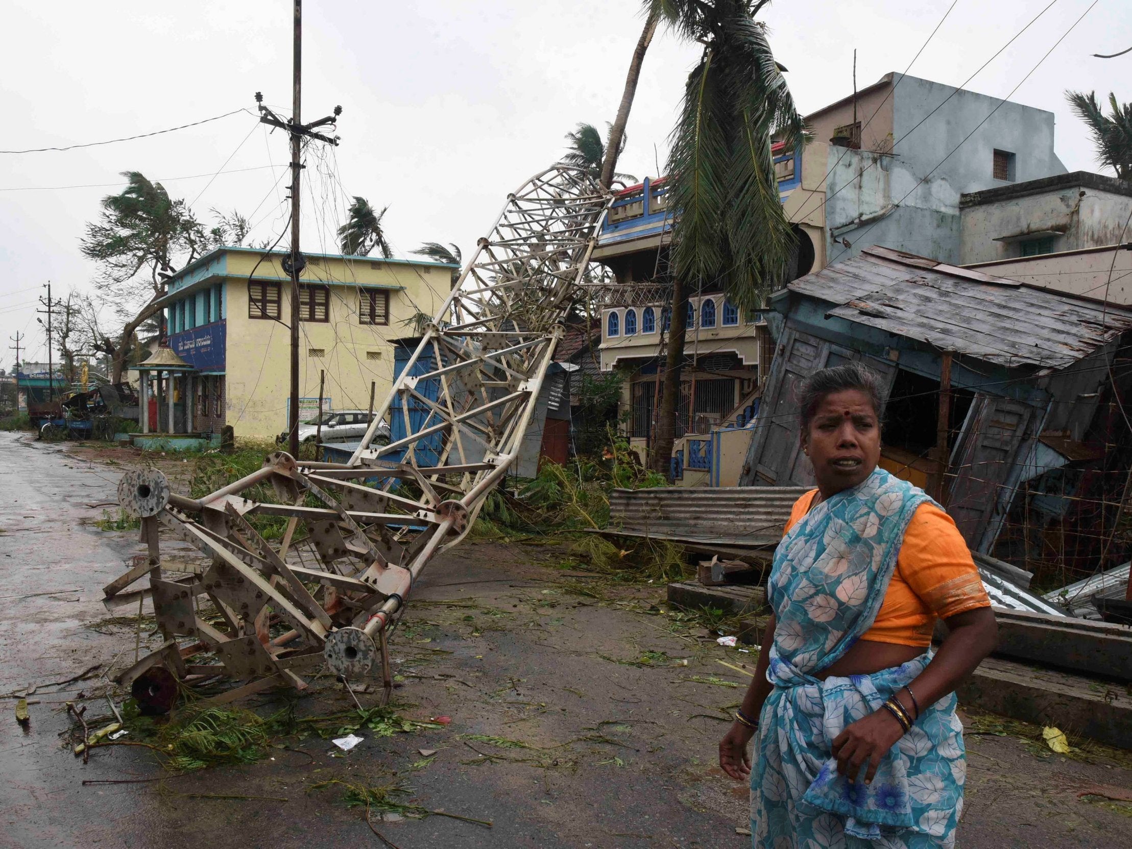 A communication tower felled by a cyclone in India in 2018