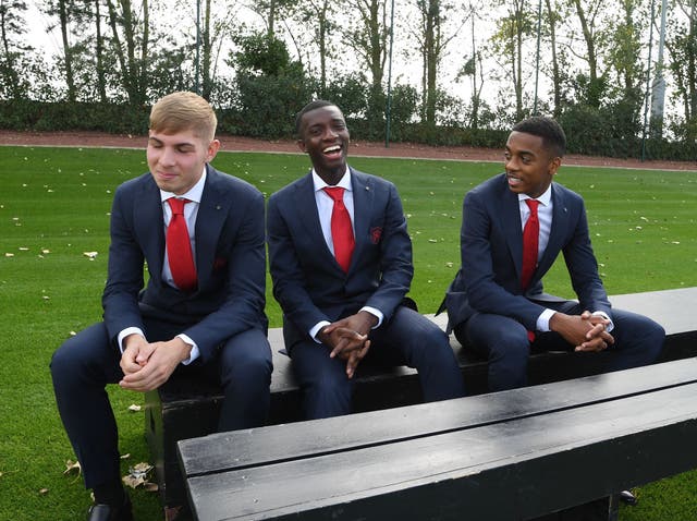 Arsenal's Emile Smith Rowe, Eddie Nketiah and Joe Willock