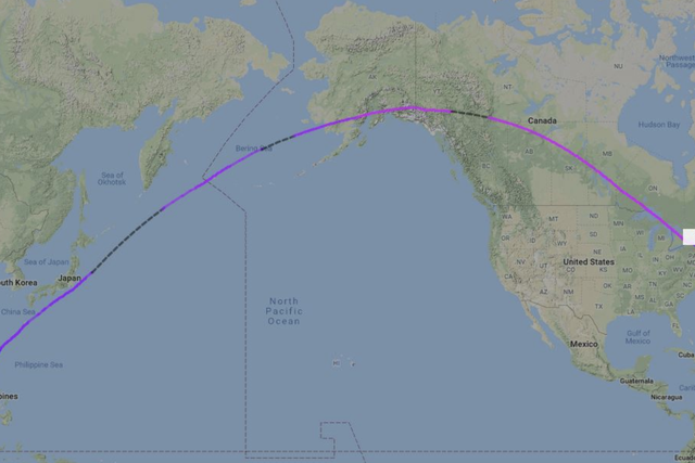 On track: the flightpath of the inaugural flight SQ22 from Singapore to New York