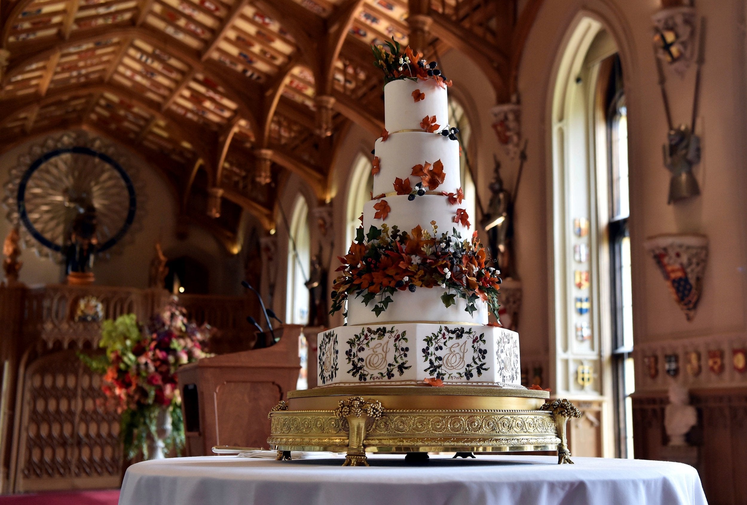 The wedding cake created by Sophie Cabot for the wedding of Princess Eugenie of York and Jack Brooksbank