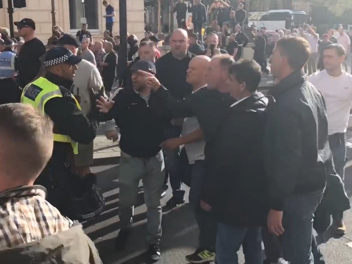 Protesters clash with police during the Democratic Football Lads Alliance march in London in 2020