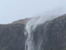 Scottish waterfall ‘reversed’ by Storm Callum winds