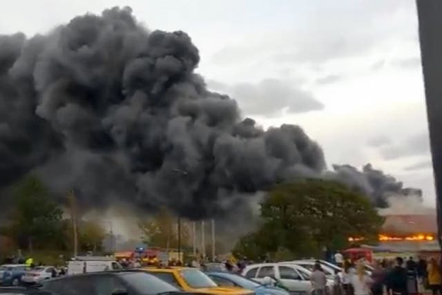 Smoke billows from the fire at B&M in York's Clifton Moor retail park