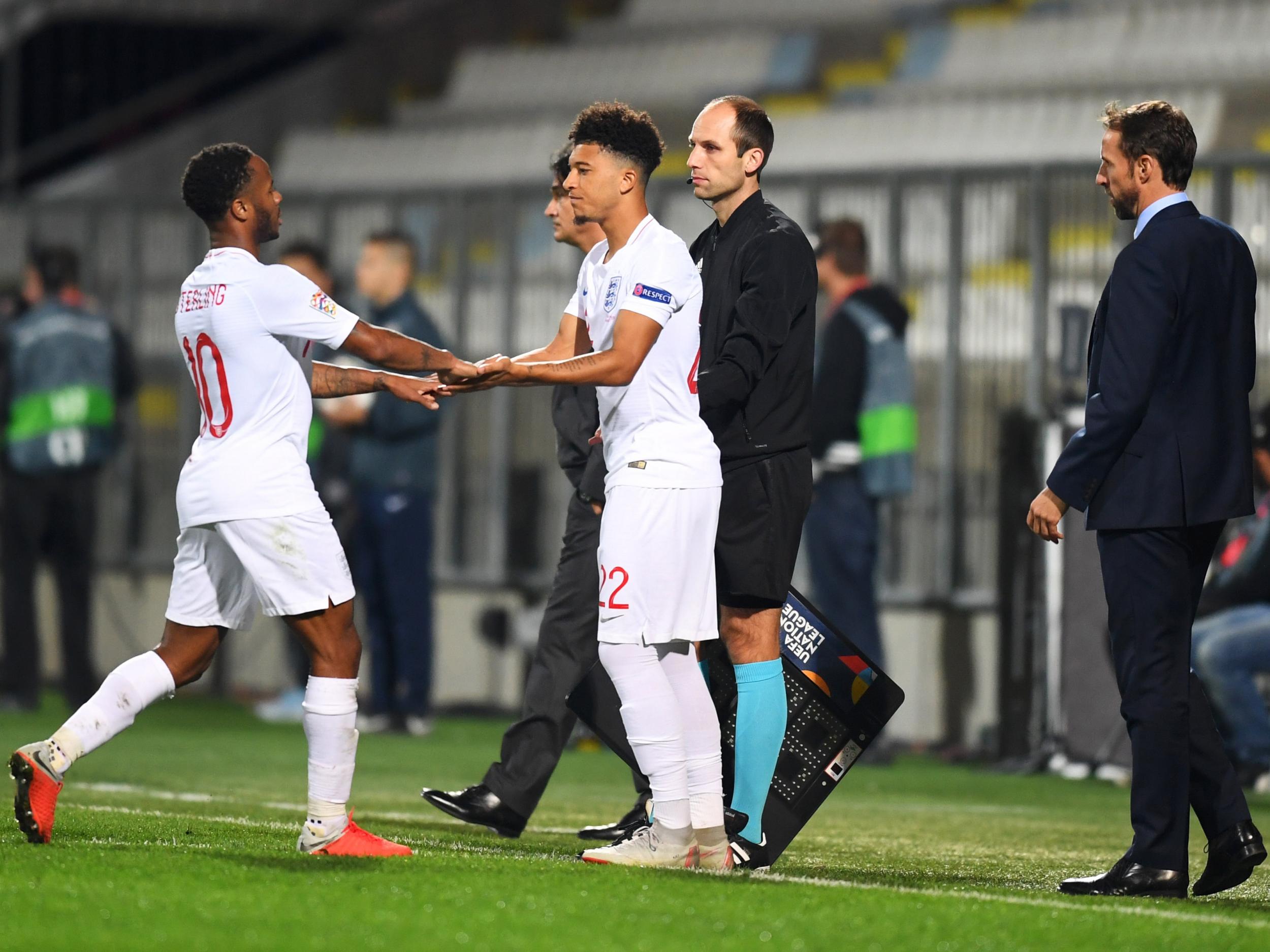 Jadon Sancho made his first senior England appearance after replacing Raheem Sterling