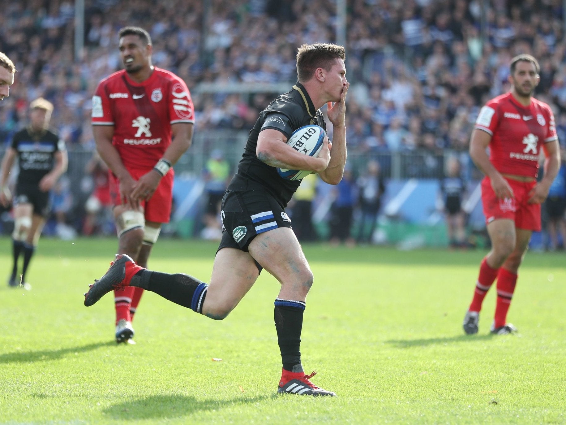 Burns celebrated before putting the ball down for what would have been a match-winning try