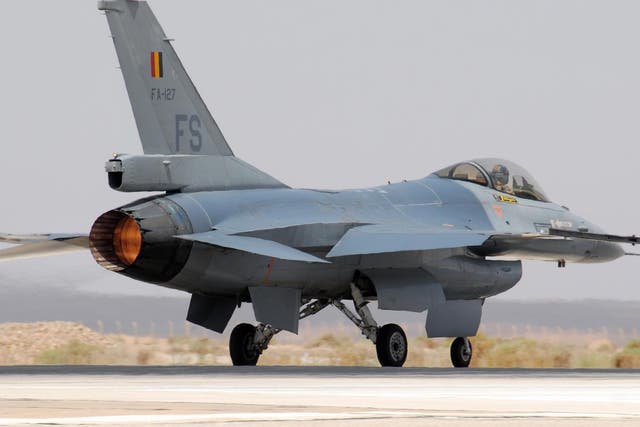 A Belgian F-16 Eurofighter with a full fuel tank exploded after a mechanic reportedly opened fire on the jet by mistake from another F-16 parked nearby