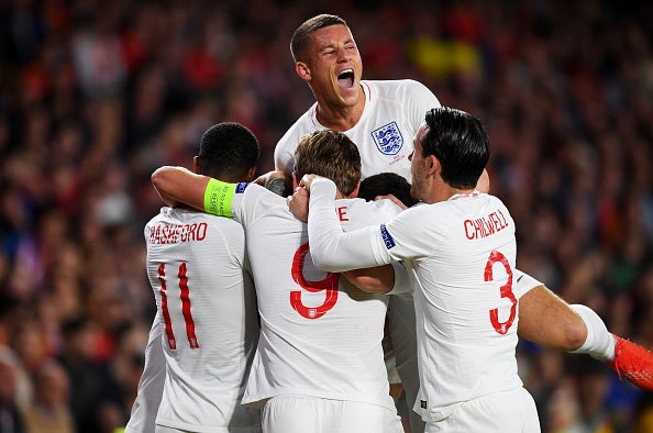 England's players celebrate their spectacular 3-2 win over Spain