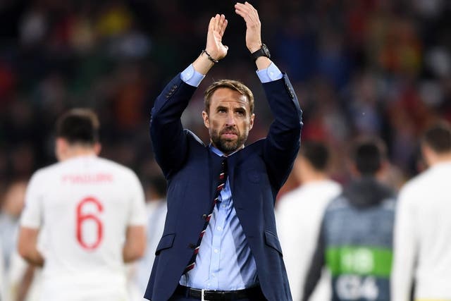 Gareth Southgate manager of England celebrates victory