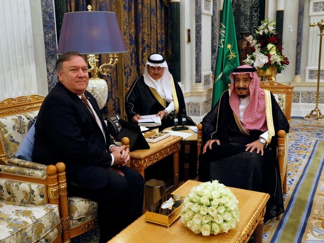 US secretary of state Mike Pompeo meets with Saudi Arabia's King Salman bin Abdulaziz Al Saud in Riyadh