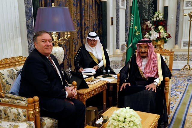 US secretary of state Mike Pompeo meets with Saudi Arabia's King Salman bin Abdulaziz Al Saud in Riyadh