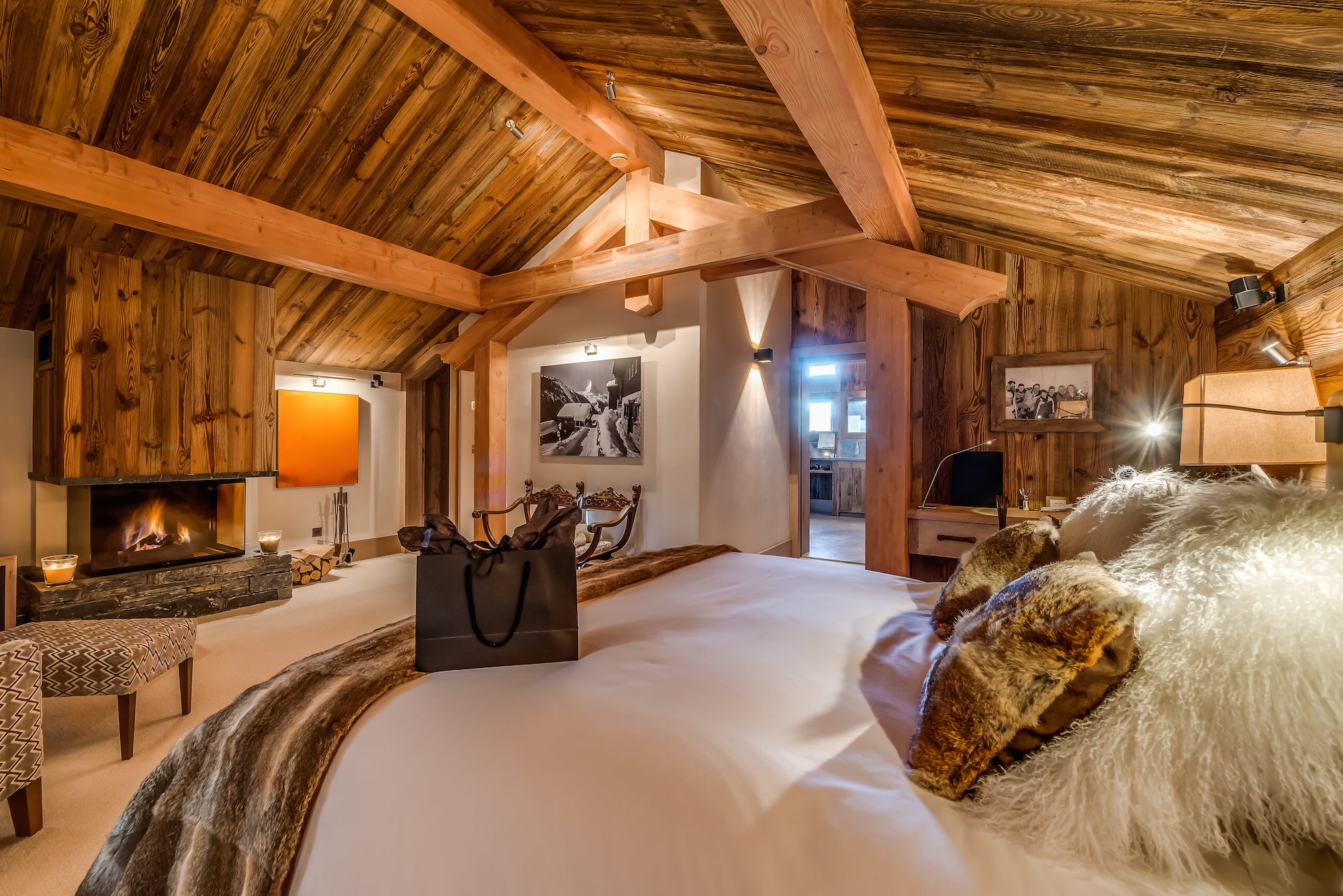 The spacious master bedroom at Chalet Mont Tremblant