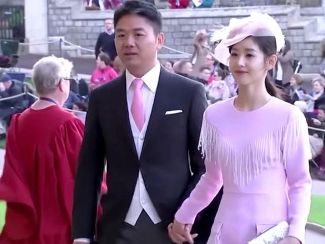 Entrepreneur Liu Qiangdong and his wife, Zhang Zetian, were pictured arriving at the wedding during live coverage