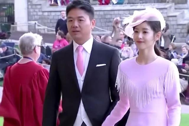 Entrepreneur Liu Qiangdong and his wife, Zhang Zetian, were pictured arriving at the wedding during live coverage