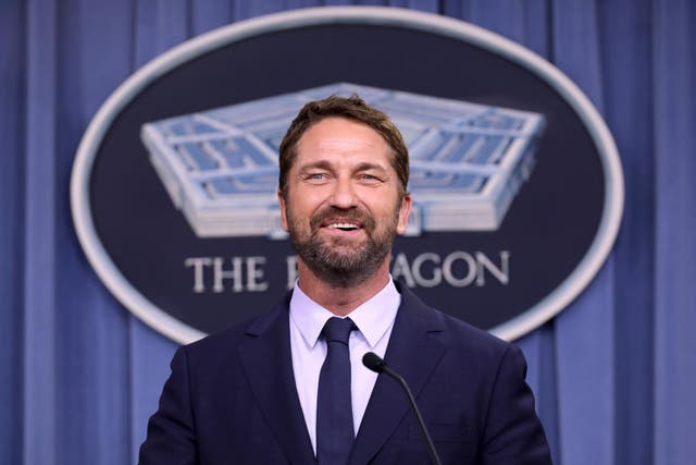 Scottish Actor Gerard Butler talks about his new submarine action film 'Hunter Killer' during a news conference at the Pentagon 15 October 2018.