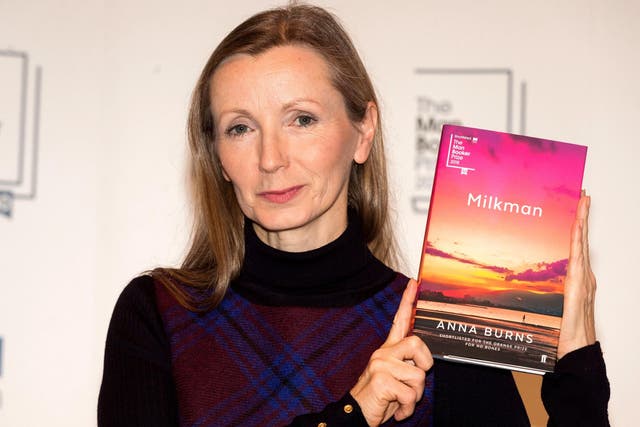 Author Anna Burns poses with her book Milkman