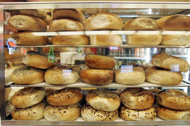 New York, UNITED STATES: Bagels on display at Katz's Delicatessen on the Lower East Side of Manhattan, 28 June 2007, at  in New York
