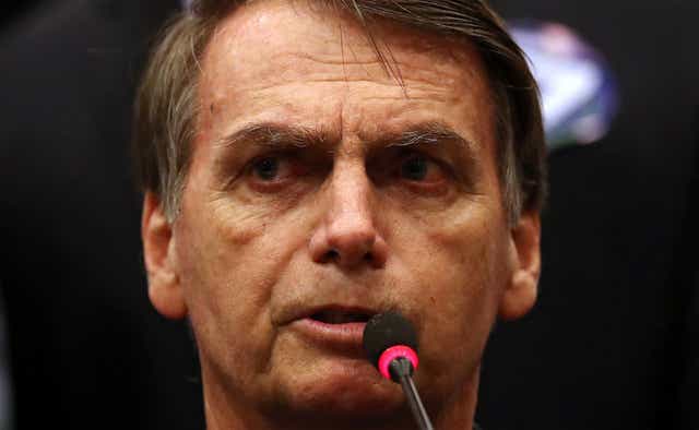 Presidential candidate Jair Bolsonaro attends a news conference in Rio de Janeiro