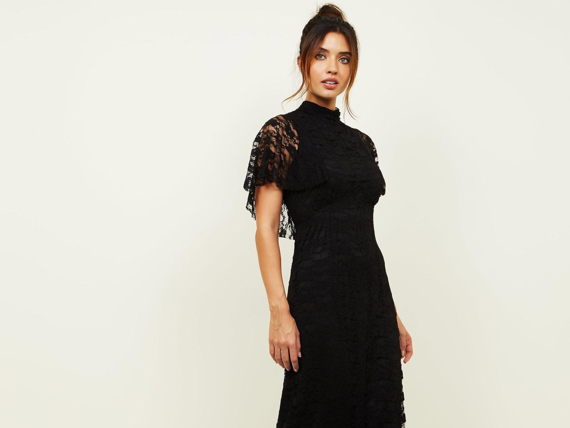 Mela Black High Neck Lace Maxi Dress, £35, New Look