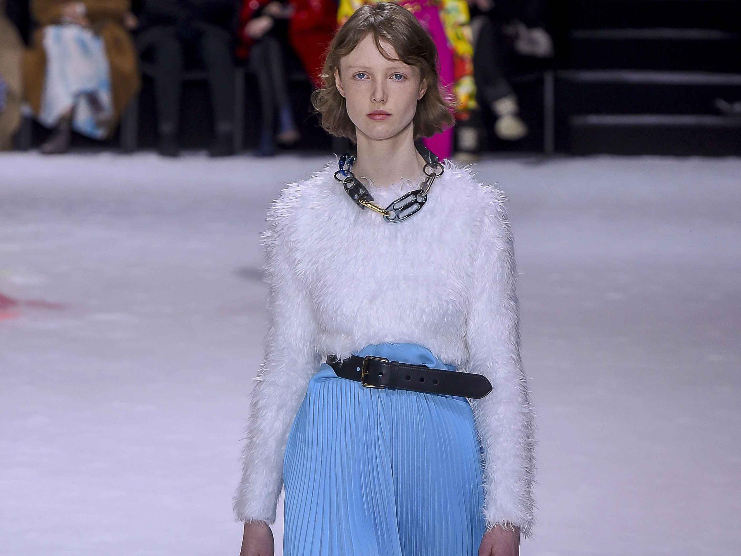Balenciaga paired pleated skirts with fluffy jumpers for autumn/winter 2018