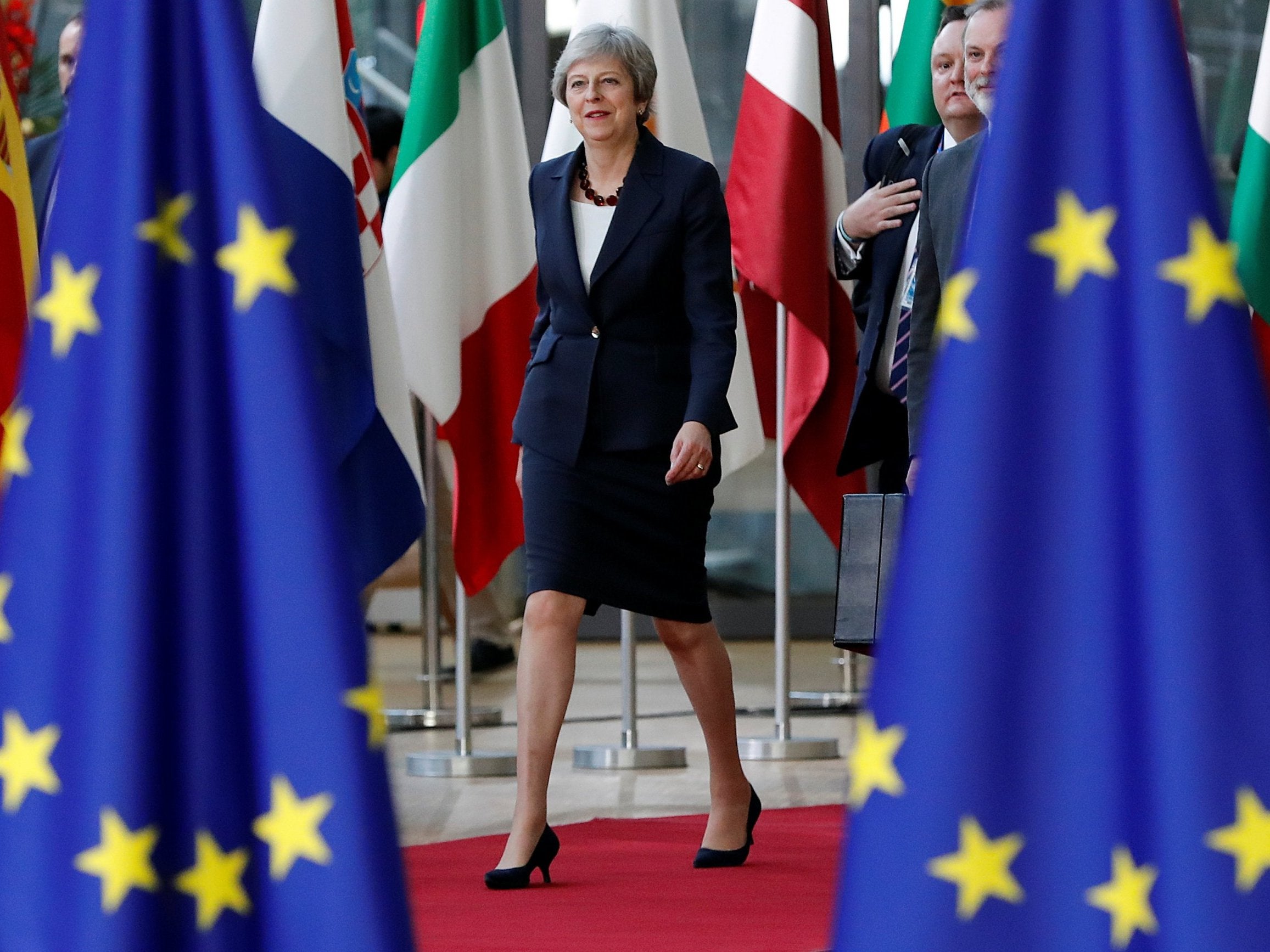 Theresa May arrives at the European Council summit in Brussels
