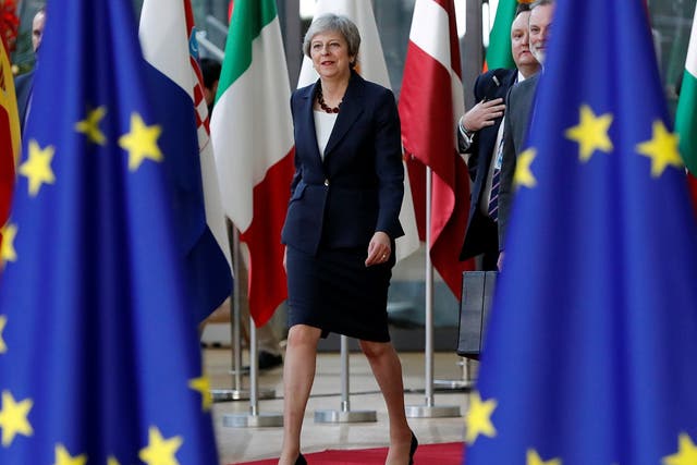 Theresa May arrives at the European Council summit in Brussels