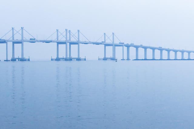 The 55km bridge crosses the South China Sea