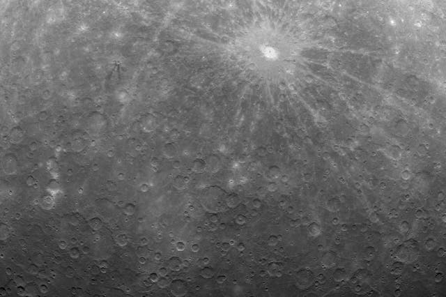 In this handout from NASA, the surface of the planet Mercury is seen in an image taken by the Messenger spacecraft March 29, 2011