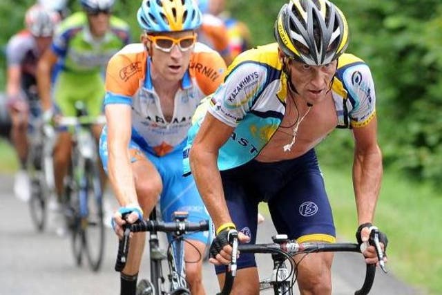 Lance Armstrong, right, and Bradley Wiggins battling in the 2009 Tour de France