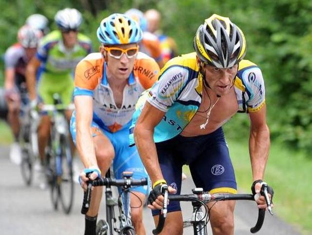 Lance Armstrong, right, and Bradley Wiggins battling in the 2009 Tour de France