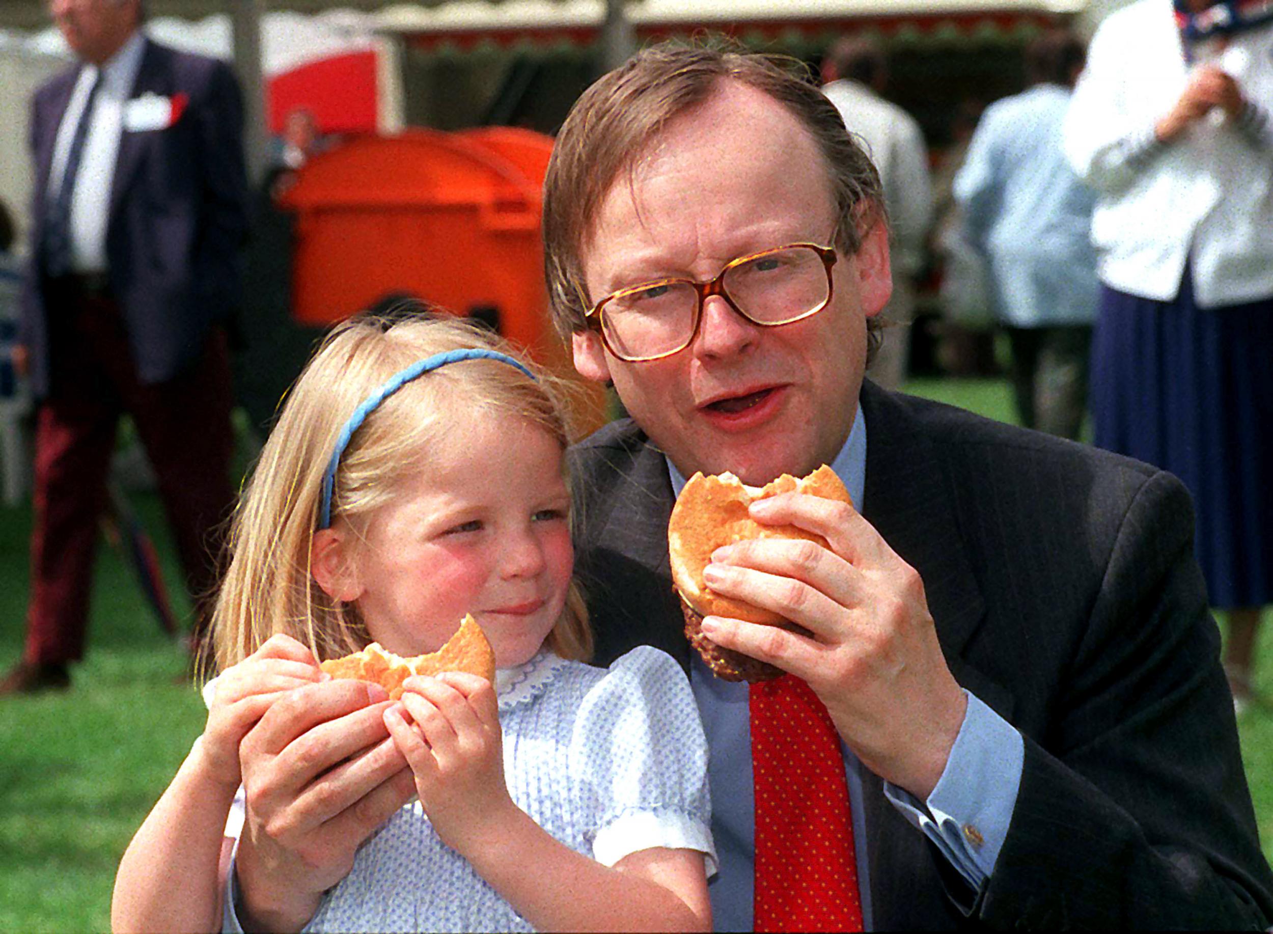 Agriculture minister John Gummer fed his daughter a beefburger in front of the press, in May 1990, to show there was nothing to fear from mad cow disease